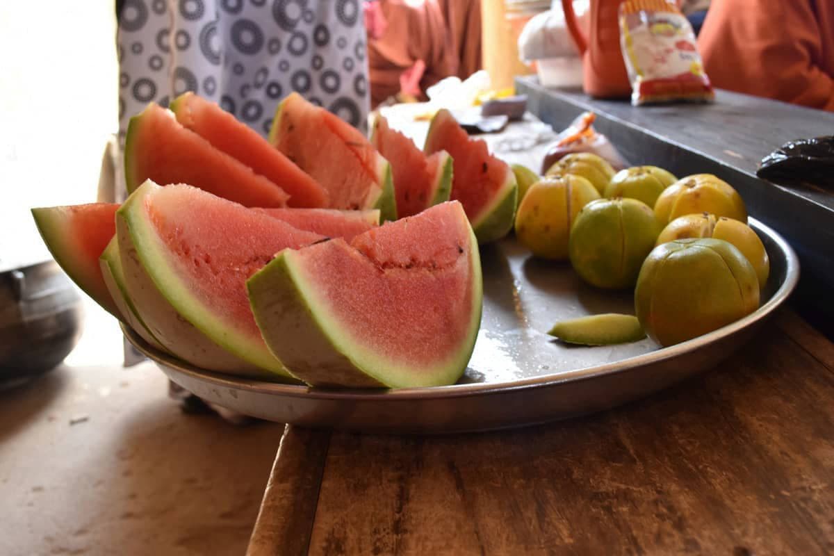 Fresh fruits prepared for a community nutrition demonstration