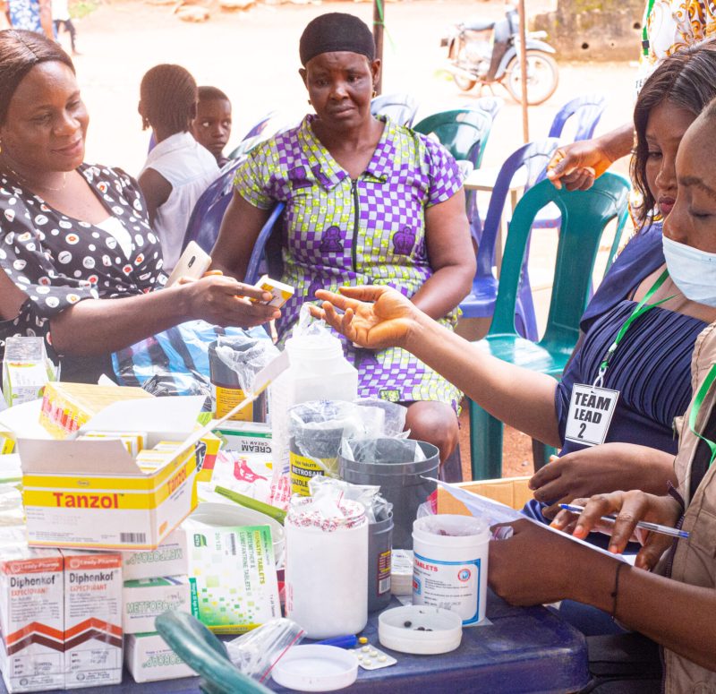 Volunteers at the pharmacy section dispensing drugs prescribed by the doctors at the outreach hosted at Amike Aba Ebonyi State.